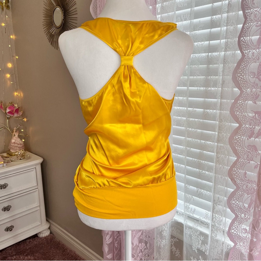Y2k Women's Yellow Ruffle Satin Tank Top - Picture 4 of 5